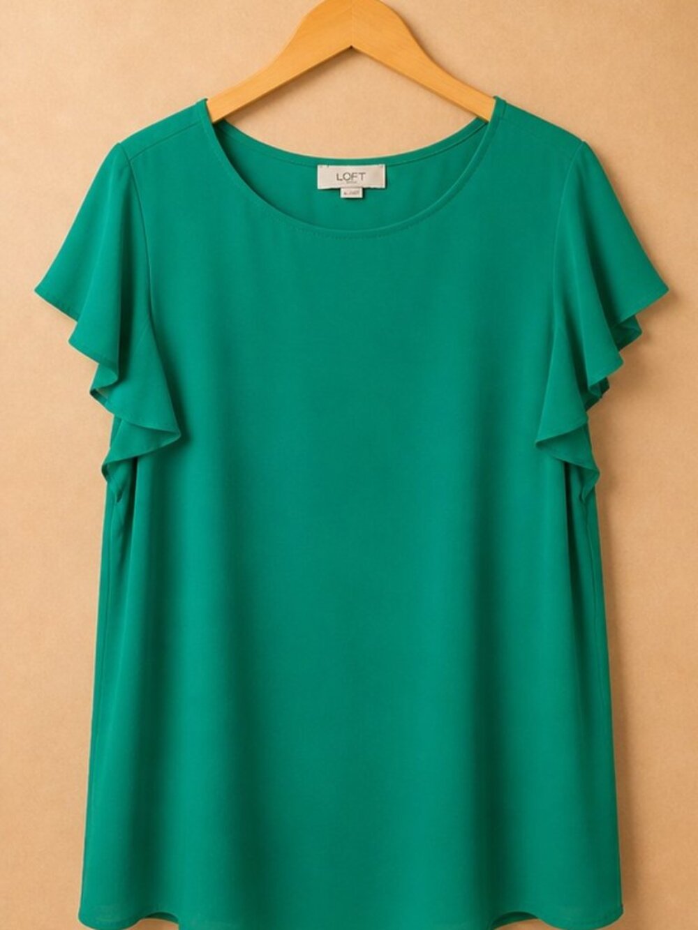 LOFT Kelly Green Flutter Sleeve Blouse XL Flowy Chiffon Top